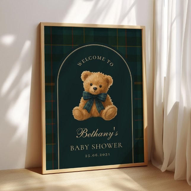 Poster Classic Polo Check Teddy Bear Baby Shower Welcome (Criador carregado)