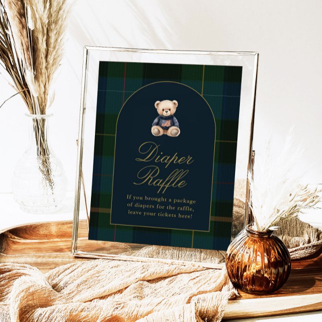 Poster Classic Teddy Bear Dark Green Plaid Cards & Gifts (Criador carregado)