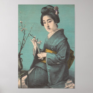 Poster Classic vintage portrait of geisha japanese lady