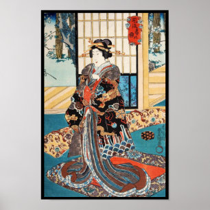 Póster Clássica safra ukiyo-e geisha utagawa do japonês