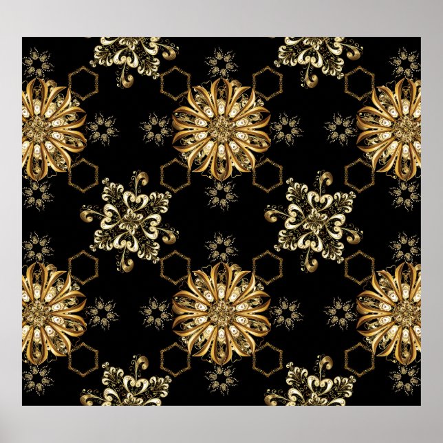 Poster Clássica Vintage: Ouro Oriental Sem Costura. (Frente)