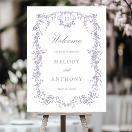 Poster Clássico Bem-vindo Floral Casamento Lavanda Francê
