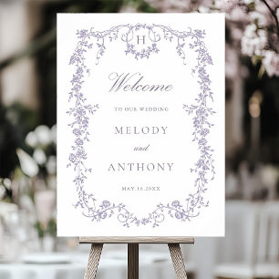 Poster Clássico Bem-vindo Floral Casamento Lavanda Francê