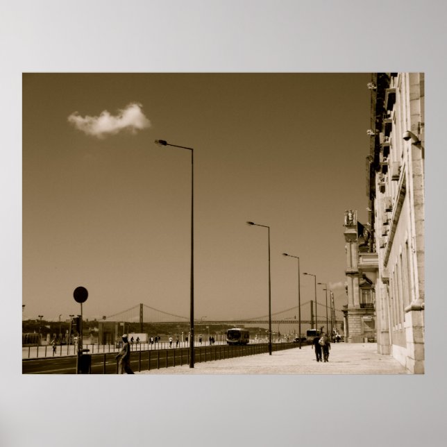 Póster Clássico Black and White City Street em Lisboa (Frente)