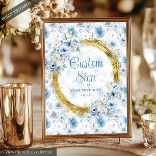 Poster Clássico Bohemian Azul Dourado Casamento