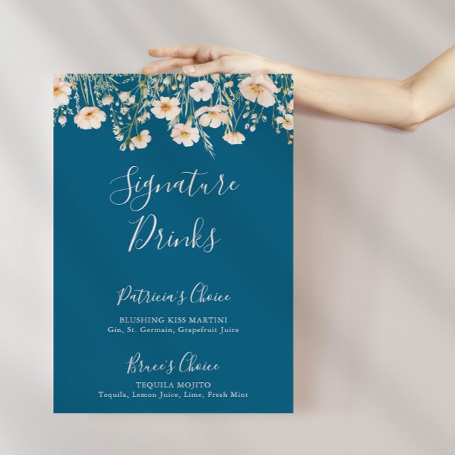 Poster Clássico Boho Blush Wildflower Signature Bebe (Criador carregado)