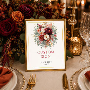 Poster Clássico Burgundy Dourado Floral Vermelho Intenso 
