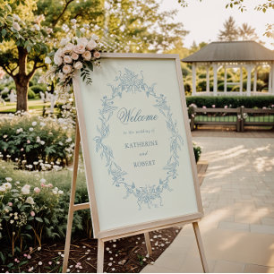 Poster Clássico Casamento Floral Bem-Vindo
