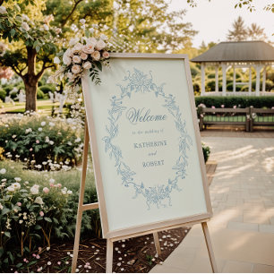 Poster Clássico Casamento Floral Bem-Vindo