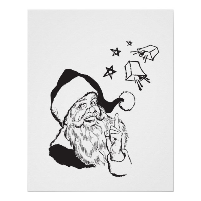 Póster Clássico Clipart Santa Claus Black White Retro (Frente)