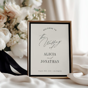 Poster Clássico elegante preto marfim casamento bem-vindo
