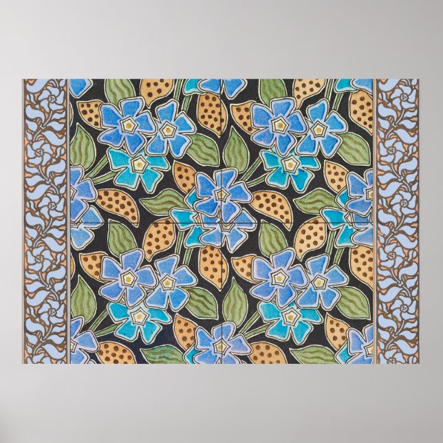 Poster Clássico Floral Clássico Azul-Flor Elegante (Frente)