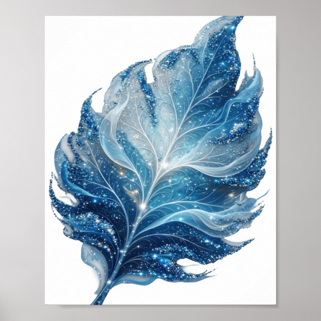 Poster Clássico Folha de Estrela Azul Prata Design Modern (Frente)
