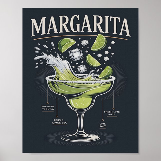 Poster Clássico Gráfico de Splash de Margarita de Tequila (Frente)