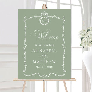 Poster Clássico Moderno Casamento Francês Verde Sage Bem-