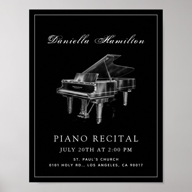 Poster Clássico Piano Preto Simples Considerando (Frente)