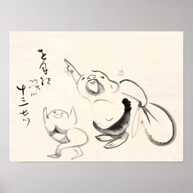 Poster Clássicos Zen - Gibon Sengai - Hotei Pointing (Frente)