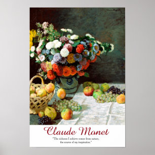 Poster Claude Monet Art Citação Flores e Frutas