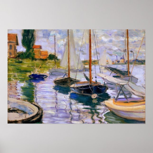 Póster Claude Monet - Barcos à vela no Sena (Frente)