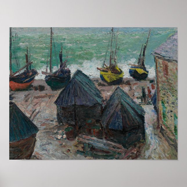 Poster Claude Monet - Barcos na praia em Etretat (Frente)