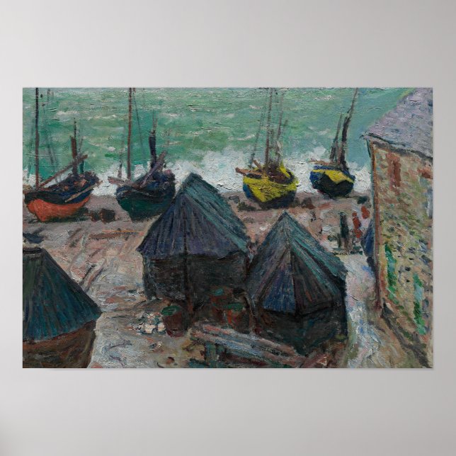 Poster Claude Monet - Barcos na praia em Etretat (Frente)