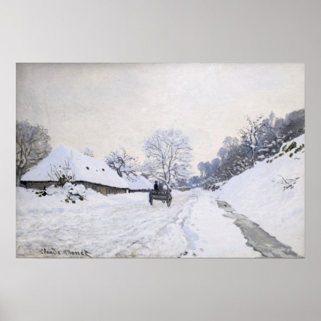 Poster Claude Monet - Carrinho na Estrada de Neve em Honf (Frente)