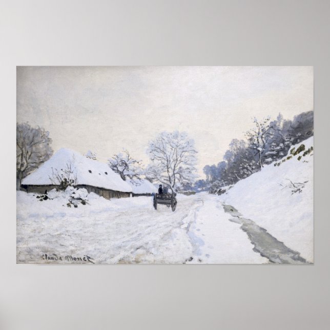 Poster Claude Monet - Carrinho na Estrada Nevada em Honfl (Frente)