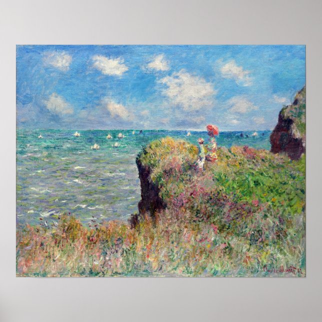 Póster Claude Monet Cliff caminha em Pourville (Frente)