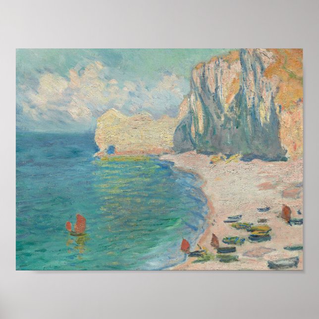 Poster Claude Monet - Etretat - A praia e o Falaise (Frente)