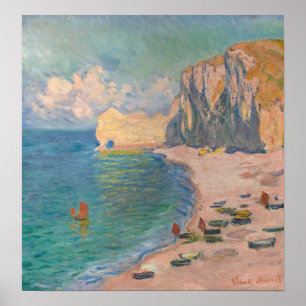 Poster Claude Monet - Etretat: Praia e Falaise d'Amont