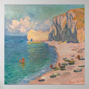 Poster Claude Monet - Etretat: Praia e Falaise d'Amont