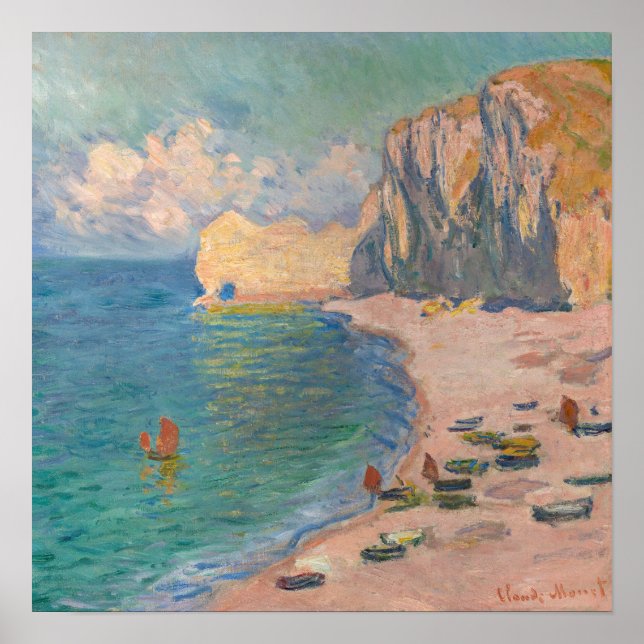 Poster Claude Monet - Etretat: Praia e Falaise d'Amont (Frente)