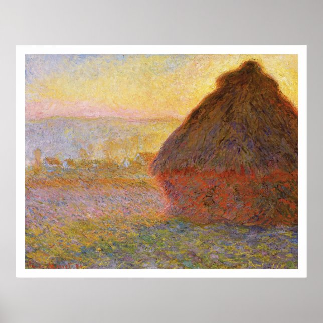 Póster Claude Monet - Haystacks (em Sunset) (Frente)