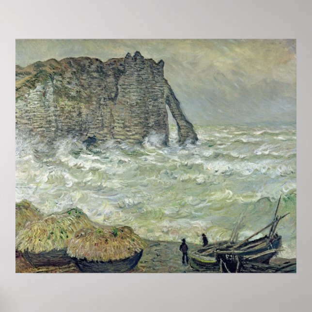 Póster Claude Monet | Mar duro em Etretat, 1883 (Frente)