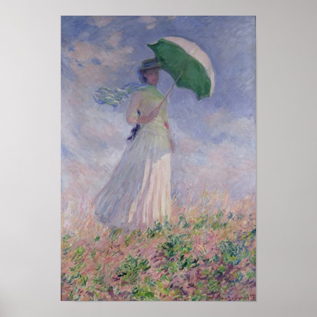Póster Claude Monet | Mulher com Parasol virada para a di (Frente)