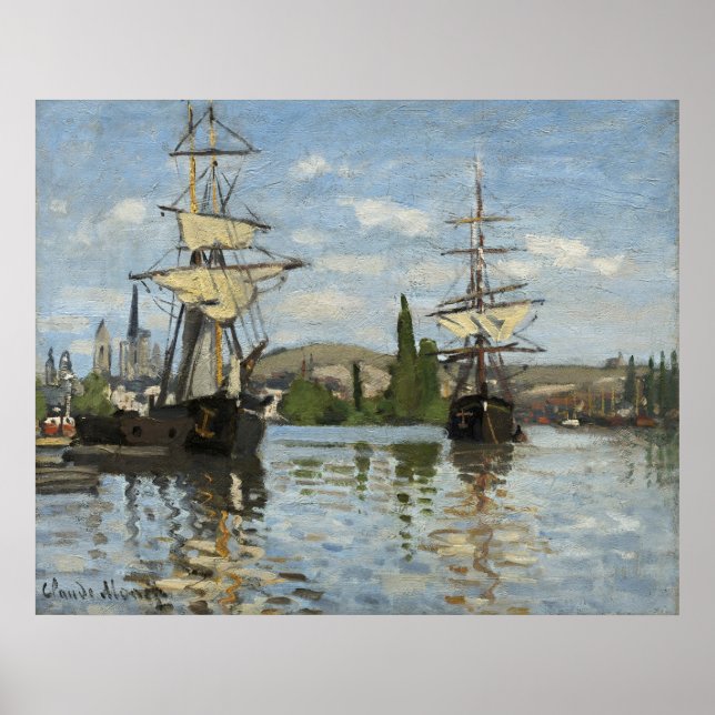 Poster Claude Monet Navios no Rio Sena Viagem Arte (Frente)