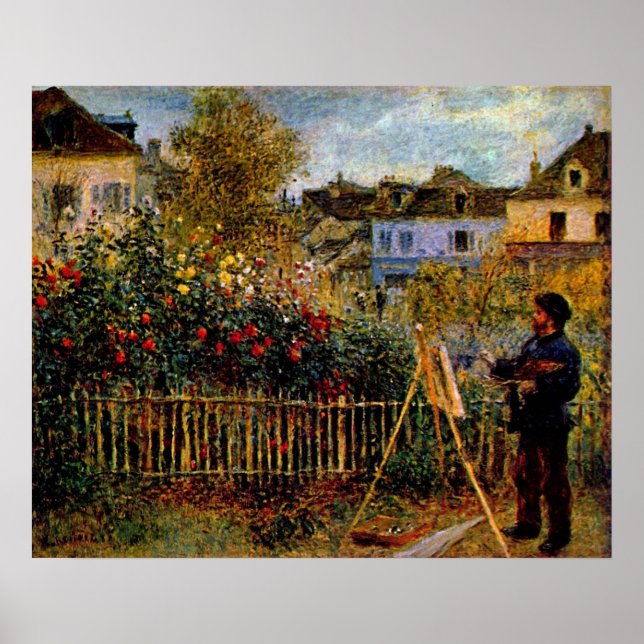 Poster Claude Monet - Pintura monet no seu jardim (Frente)