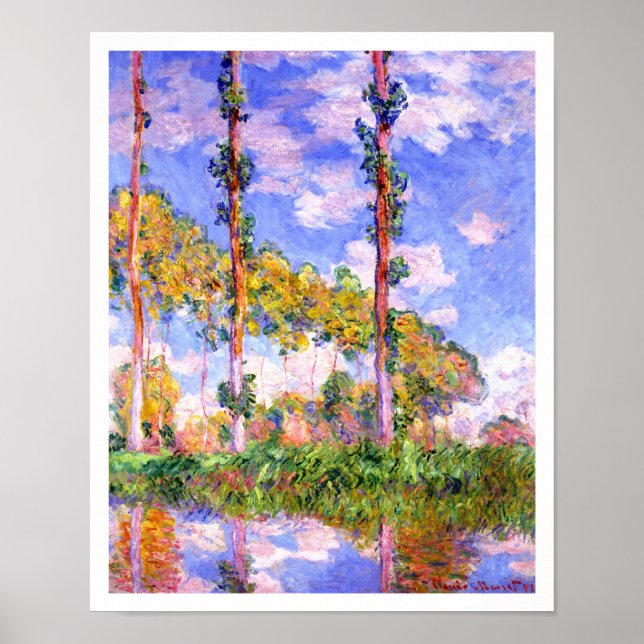 Póster Claude Monet - Poplars no Sol (Frente)