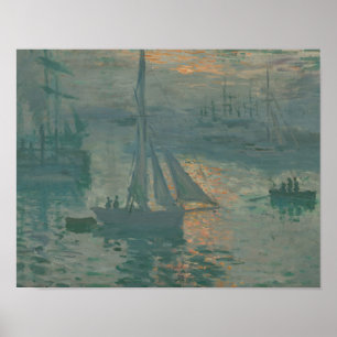 Póster Claude Monet - por do sol (marinho)