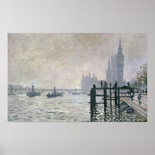 Póster Claude Monet | Tâmisas abaixo de Westminster (Frente)