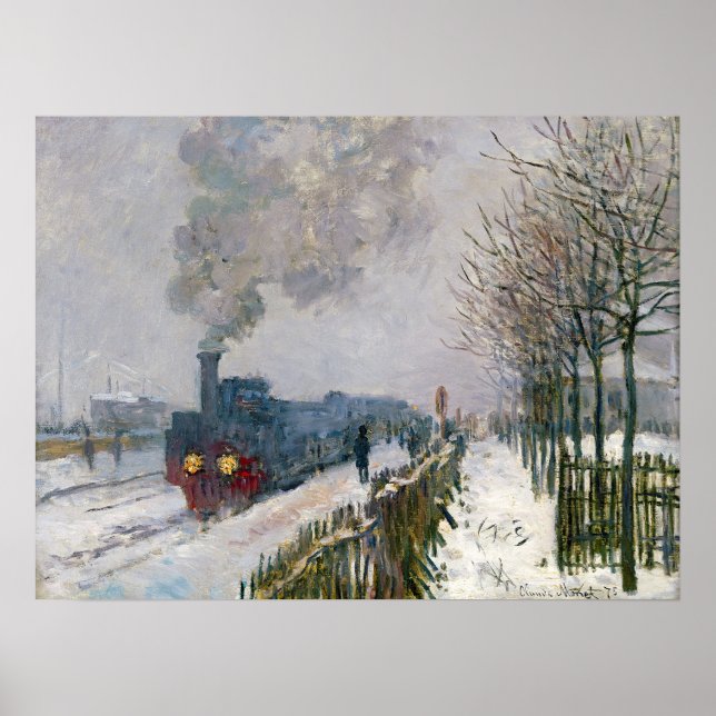 Poster Claude Monet - Trem na Neve / A Locomotiva (Frente)