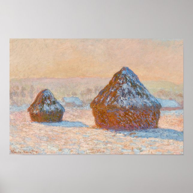 Poster Claude Monet - Wheatstacks, Efeito da Neve, Manhã (Frente)
