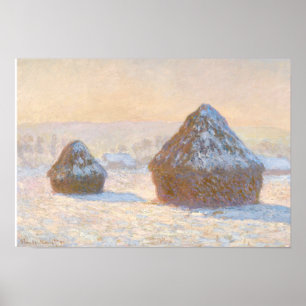 Póster Claude Monet - Wheatstacks, Efeito da Neve, Manhã