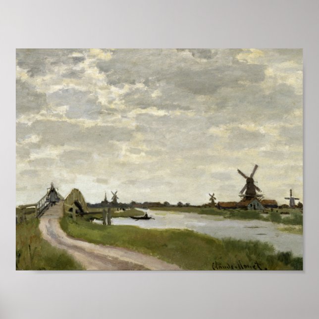 Póster Claude Monet - Windmills Perto de Zaandam (Frente)