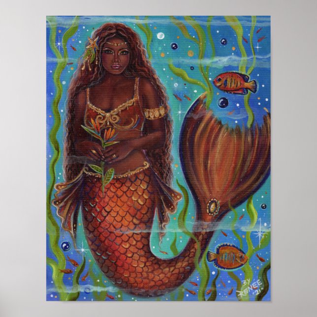 Poster "Claudina", arte tropical da sereia por Renee Lavo (Frente)