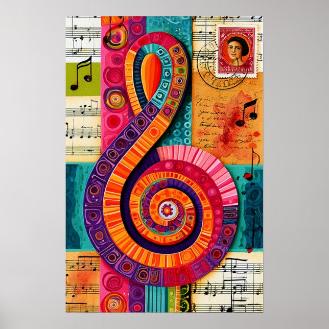 Poster Clave de Sol Abstrata Vibrante (Frente)