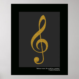 Póster clave de treble de ouro de música