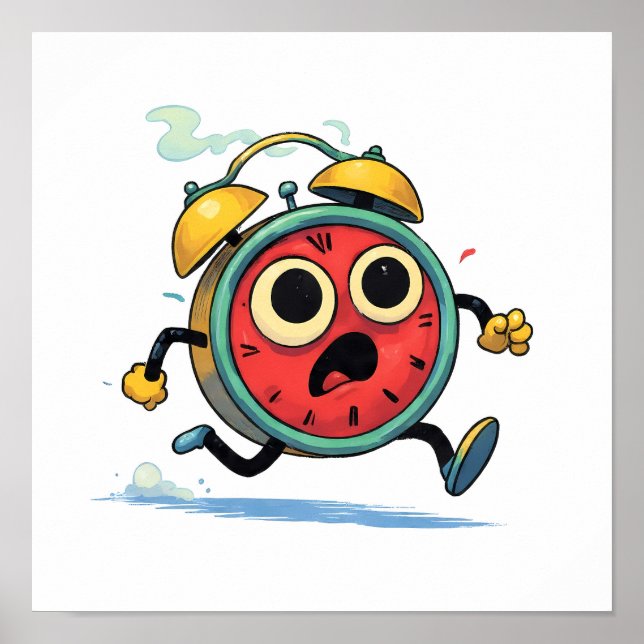 Poster Clean Flat Color Art: Retro Running Alarm Clock (Frente)
