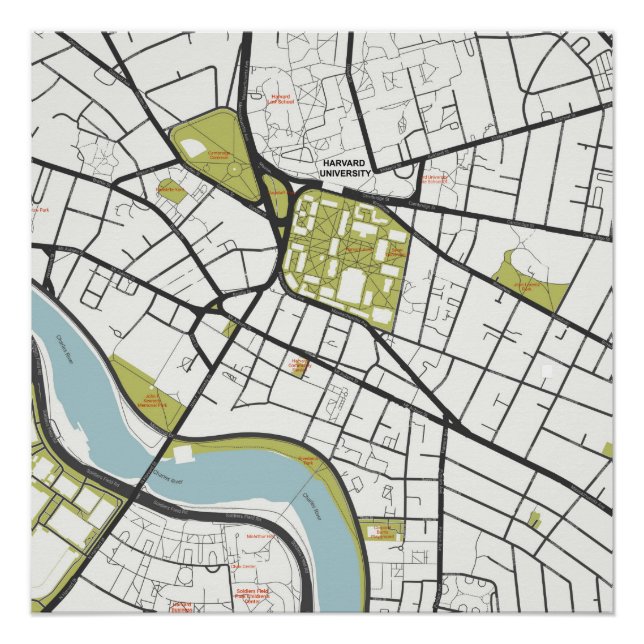 PÓSTER CLEAN HARVARD UNIVERSITY MASSACHUSETT MAPA DE DEST (Frente)