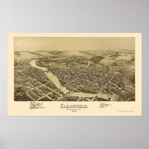 Poster Clearfield, mapa panorâmico do PA - 1895